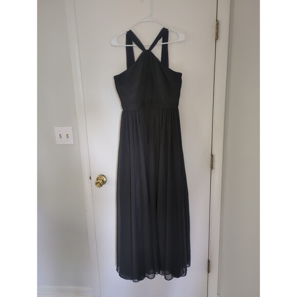 Weddington Way Cora Pleated Halter Chiffon Dress with Banded Waist Black Size 10 - Picture 1 of 4